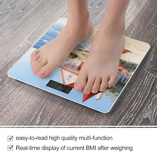 Beach House Weight ScaleClear LED Display Bathroom Digital Weighing ScaleTempered Glass Digital Bathroom Scale for Body Weight Capacity Up to 400 Lbs