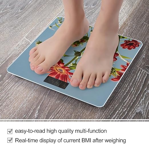 Red and Flowers Smart Scale for Body Weight Accurate Bathroom Scale with LED Display Digital Weight Scales Weighing Machine High Precision Scales for Bath Home