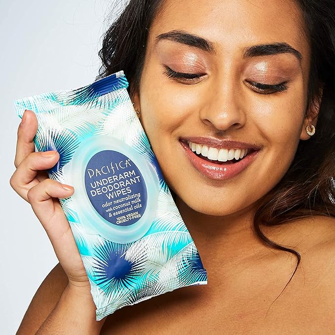 Pacifica Beauty Coconut and Charcoal Underarm Detox Body Scrub &amp Beauty Coconut Milk &amp Essential Oils Underarm Deodorant Wipes 30 Count Remove Odor On-The-Go Aluminum Free