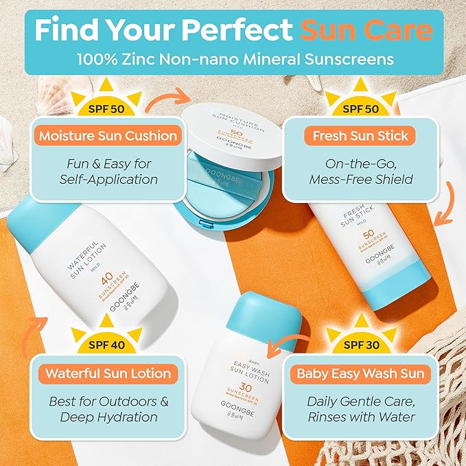 GOONGBE Moisture Sun Cushion Mild SPF 50 - Korean Moisturizing &amp Soothing Zinc Oxide Mineral Sunscreen - Travel Friendly Sun Cushion for Babies &amp Kids - Vegan Reef-Safe Allergen-Free 0.81oz