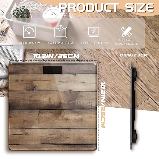 Digital Bathroom Scale for People Old Wood Texture Body Weight Scale Highly Accurate Digital Weighing Machine with Backlit LCD Display Battery Powered Measures Weight up to 400 lb