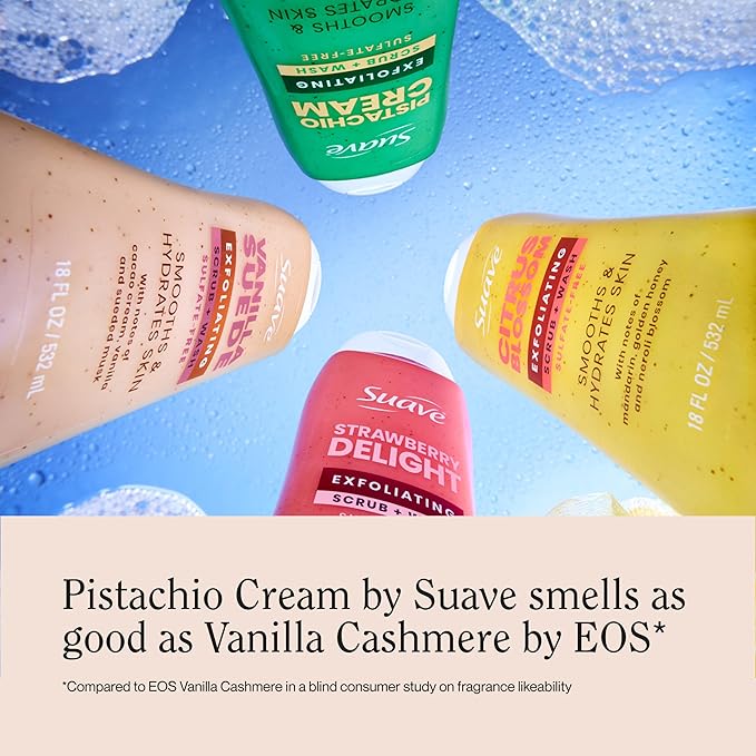 Suave Pistachio Cream Exfoliating Body Wash &amp Scrub with Glycerin &amp Vitamin E Sulfate-Free Hydrating Cleanser for Soft Smooth Skin 6 Count 18 FL OZ