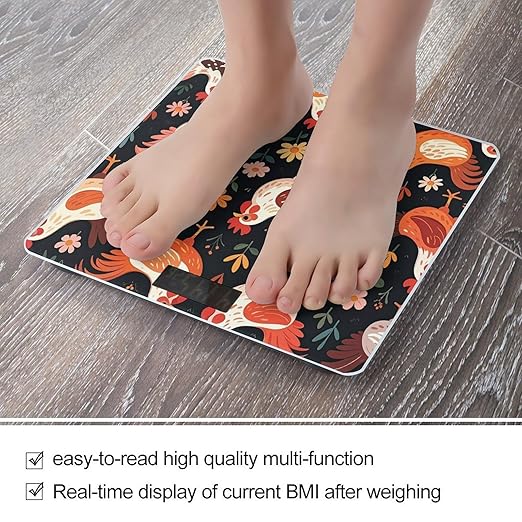 Cute Rooster Chickens Scale for Body Weight Digital Bathroom Scale Toughened Glass High Precision Scales for Body Weight with Large LCD Backlight Display Weight Scales
