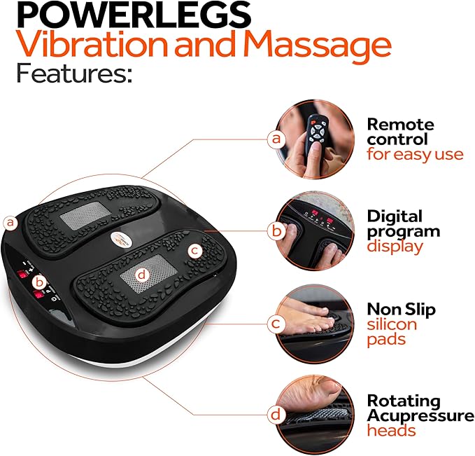 Power Legs Electric Foot Massager Machine with Remote Control Adjustable Speed Vibration - Calf Massager - Feet Massager for Neuropathy Pain Relief Plantar Fasciitis Leg Blood Circulation (Black)