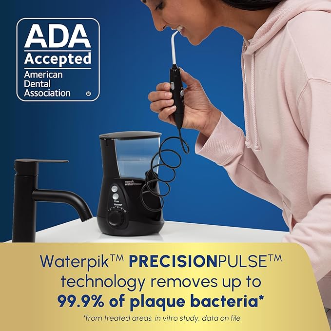 Waterpik Aquarius Water Flosser For Teeth Cleaning Gums Braces Dental Care Electric Power With 10 Settings 7 Tips For Multiple Users And Needs ADA Accepted Black WP-662 Packaging May Vary