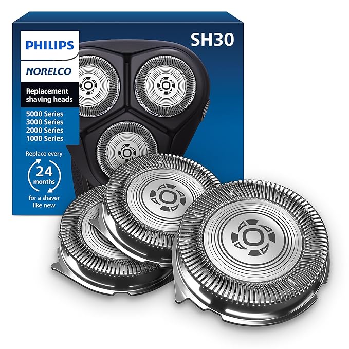 Philips Norelco SH30/52 Genuine Shaving Heads Compatible with Philips Shavers Series 1000 2000 3000 and 5000 Powerful Performance Self-Sharpening 3 Pieces Model SH30/52