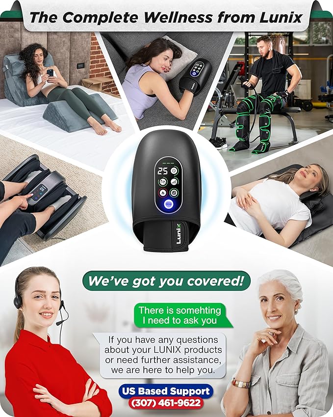Lunix LX31 FSA Rolling Hand Massager Heat + Compression + Kneading Smart Memory Cordless Rechargeable Charcoal Black