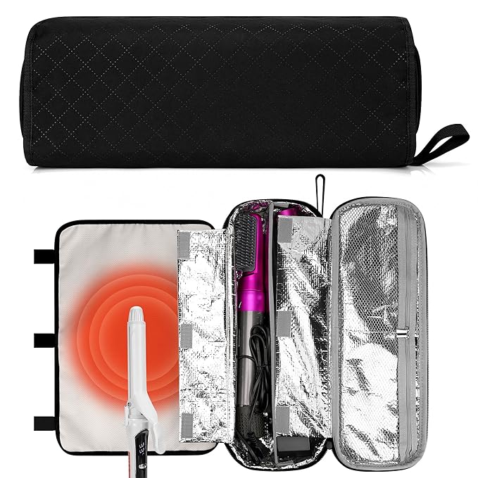 Linkidea Curling Iron Storage Bag Travel Hair Tools Organizer with Compartment Compact Portable Hair Accessories Case Flex Style heat resistant Carrying Pouch for Outdoor Use Black