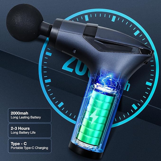 3-in-1 Massage Gun Extended Handle &amp Belt with 12 Speed Levels &amp 4 Replaceable Heads for Athletes Gym Recovery and Seniors Back Pain