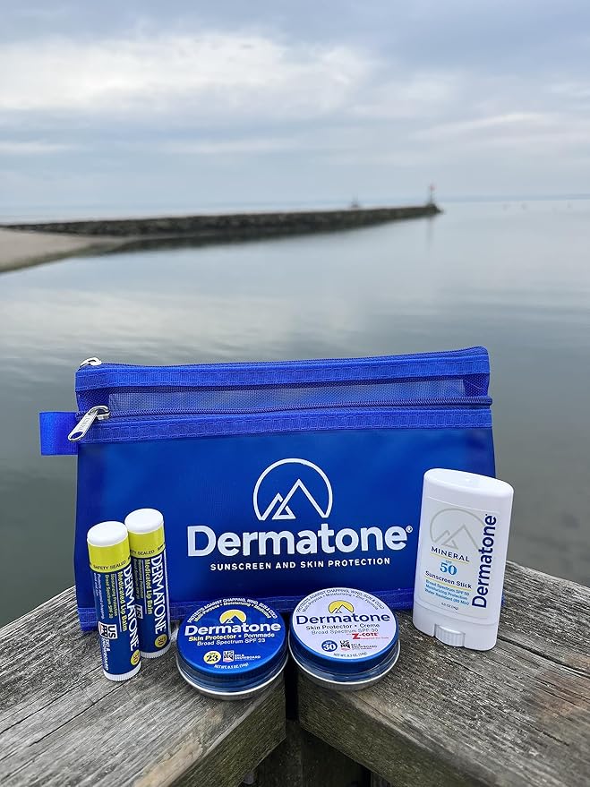Dermatone Outdoor Protection Gift Pack | Contains 4 of our Sunscreen Skin Protection Products | Classic Tin Z-Cote Mineral Sunscreen Stick &amp 2 Medicated Lip Balms