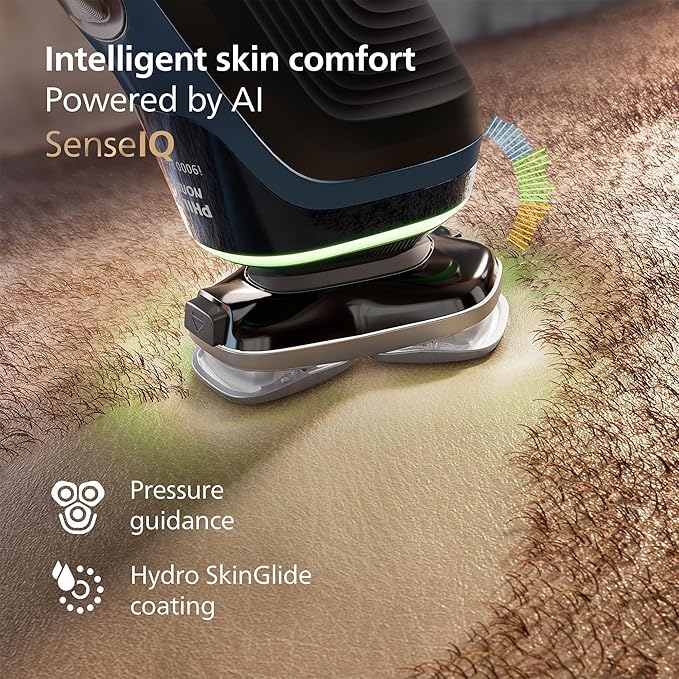 Philips Norelco Shaver i9000 Prestige Wet &amp Dry Electric Shaver Mystic Aqua SenseIQ Technology Triple Lift &amp Cut System 360 Rotating Dual SteelPrecision Blades Nose Trimmer XP9201/88
