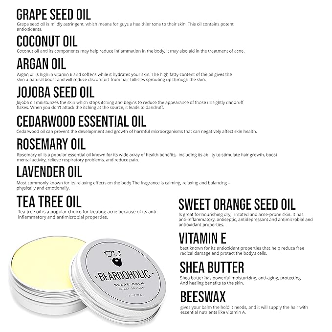 Beardoholic Beard Balm Comb and Shaping Tool Set – 100% All Natural 100% Pearwood – Anti-Static Eliminates Tangles and Ingrown Hairs Itch and Dandruff – Shape and Style Beard With Ease