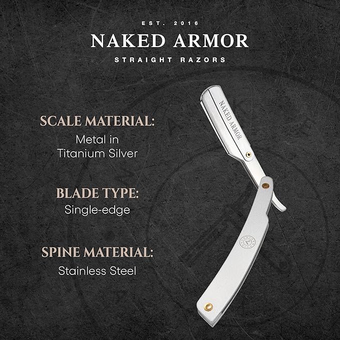 Best Shavette Straight Razor - Replaceable Blade Straight Razor Metal Handle Shavette No Stropping or Honing Great For Beginners Starter Blade Hygienic Close Shave Leather Case (Silver)