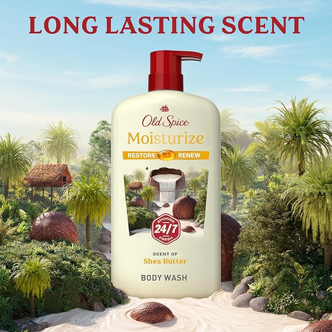 Old Spice Cleansing Body Wash for Men 24/7 Shower Fresh with Lasting Scent Restore &amp Renew Gentle on Skin Vitamin B3 Moisturize with Shea Butter Scent 30 oz (Pack of 4)