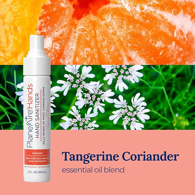 Tangerine Coriander Spray Hand Sanitizer | Travel Size | Hydrate &amp Cleanse | Made with Aloe Vera &amp Essential Oils | Green Tea Extract | Scented Travel Hand Sanitizer | Hand Sanitizer Spray | 3