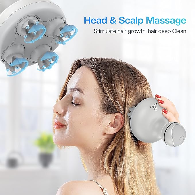 COMFIER Electric Scalp Head Massager with 4 Soft Silicone Massage Heads Portable Hair Massager for Hair Growth Relieve Stress Head Scratcher for Deep Relaxation Dog Cat Massager Gray