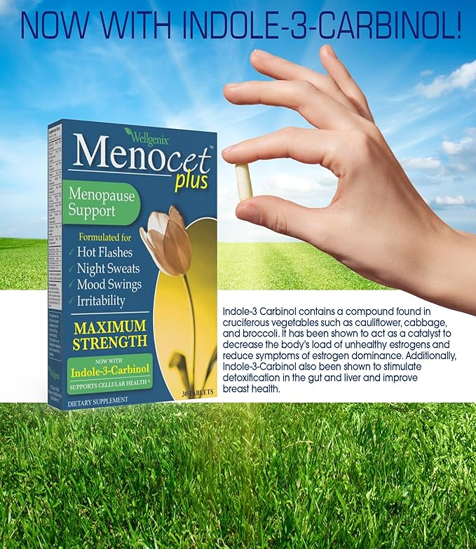 Wellgenix Menocet Plus Menopause Support - Natural Supplement for Women - Daily Relief Feminine Care - Helps with Hot Flashes Night Sweats Mood Swings &amp Irritability - 30 Tablets