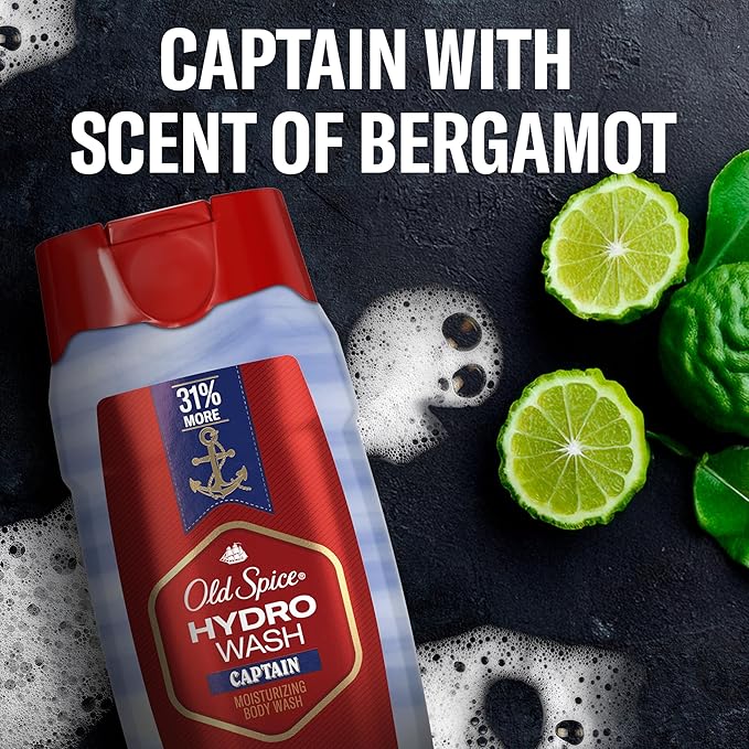 Old Spice Moisturizing Body Wash for Men Hydro Wash 2-in-1 Long Lasting Scent &amp Deep Hydration 24/7 Shower Fresh Captain Scent 21 oz (Pack of 4)