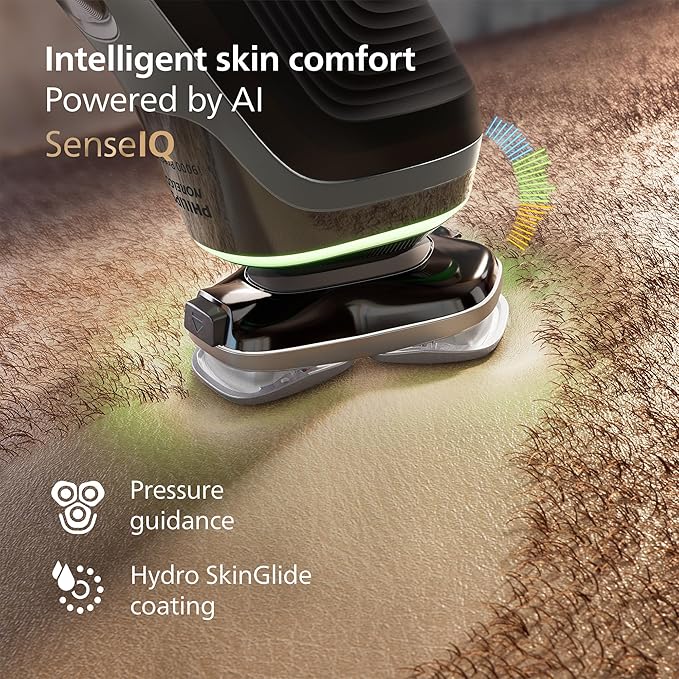 Philips Norelco Shaver i9000 Prestige - Wet &amp Dry Electric Shaver Gold Oyster Sense IQ Technology Triple Lift &amp Cut System 360 Rotating Dual SteelPrecision Blades Quick Clean Pod Model X