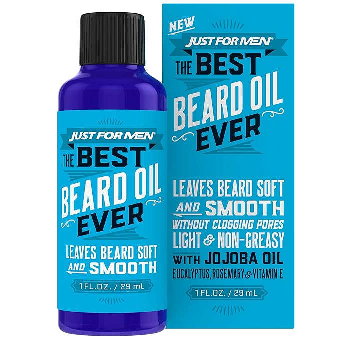 Just for Men The Best Beard Oil Ever Supports Growth Made with Vitamin E Eucalyptus Rosemary and Jojoba Oil Smoothes and Softens without clogging pores Light &amp Nongreasy 1 Fl Oz