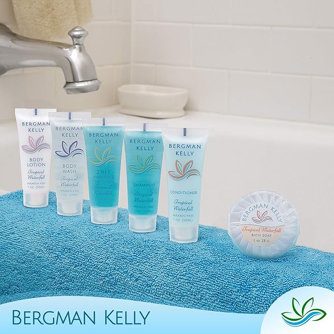 BERGMAN KELLY Travel Size Body Wash (1 fl oz 100 PK Tropical Waterfall) Delight Your Guests with an Invigorating and Refreshing Hotel Body Wash Mini and Small Size Guest Hotel Toiletries in Bulk