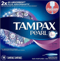 Tampax Pearl Plastic Tampons Ultra Absorbency Unscented 18 Count - Pack of 12 (216 Total Count)