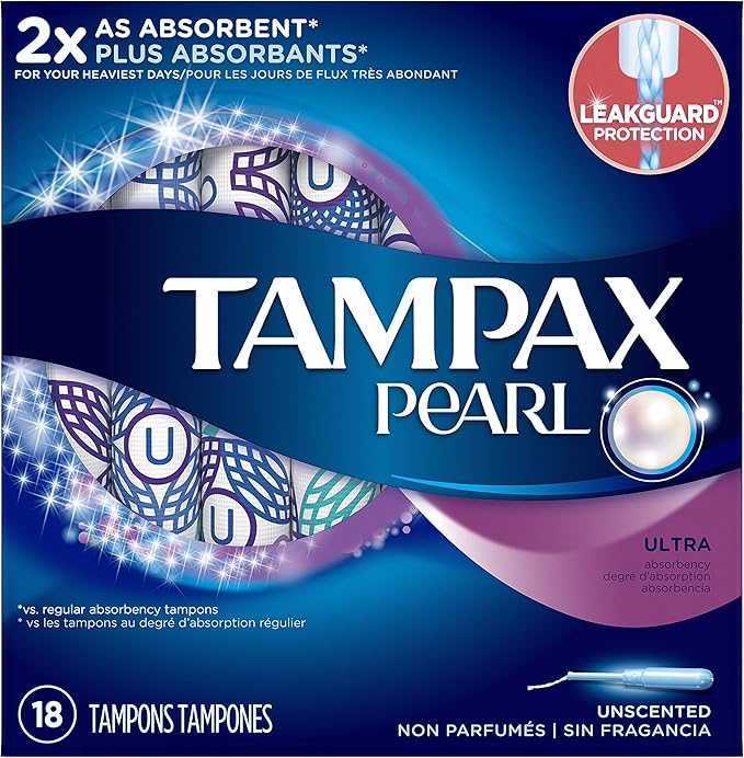 Tampax Pearl Plastic Tampons Ultra Absorbency Unscented 18 Count - Pack of 12 (216 Total Count)