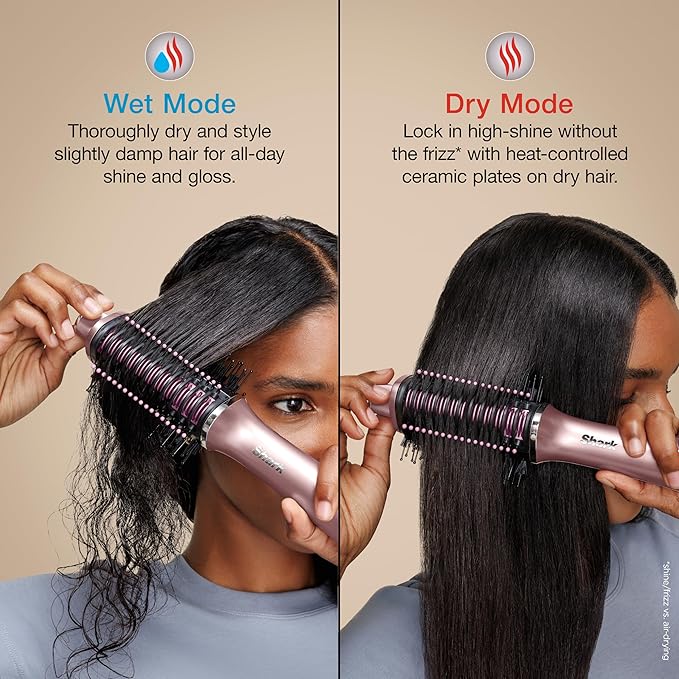 Shark Glossi 2-in-1 Hot Tool and Air Glosser | Ultra-Fast Ultra-Glossy Blowouts at-Home | Heat-Controlled Ceramic Curly Coily and Color Friendly | Lychee | HT302PK