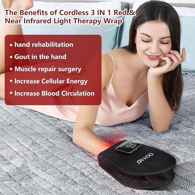 DGXINJUN Cordless Red Light Therapy for Hand Fingers Palm Pain Relief Led Portable Wireless Near Infrared Light Therapy Devices Wearable Rechargeable with 4000mAh Battery