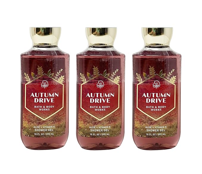 Bath &amp Body Works AUTUMN DRIVE Aloe + Vitamin E Shower Gel 3 Pack Bundle - 10 fl oz / 295 mL each