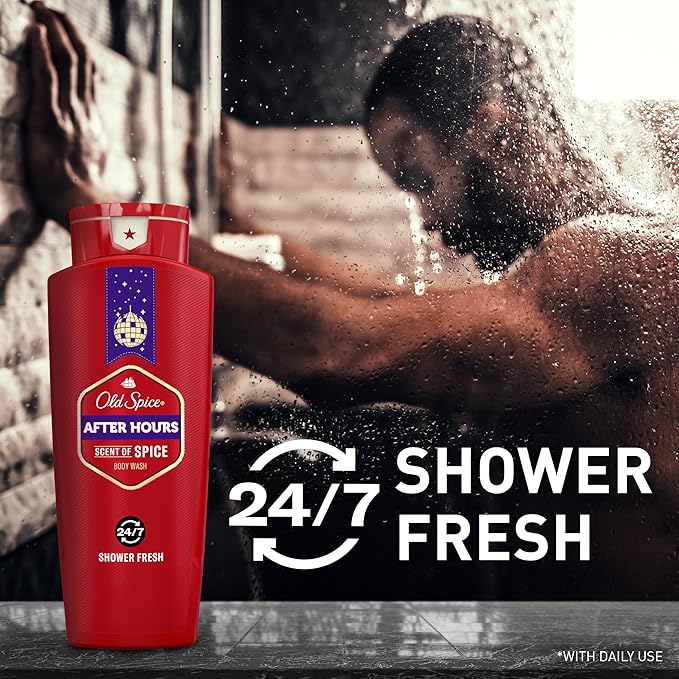 Old Spice Refreshing Body Wash for Men 3X Defense 24/7 Shower Fresh with Long Lasting Scent Red Collection Afterhours with Spice Scent 24 oz (Pack of 4)