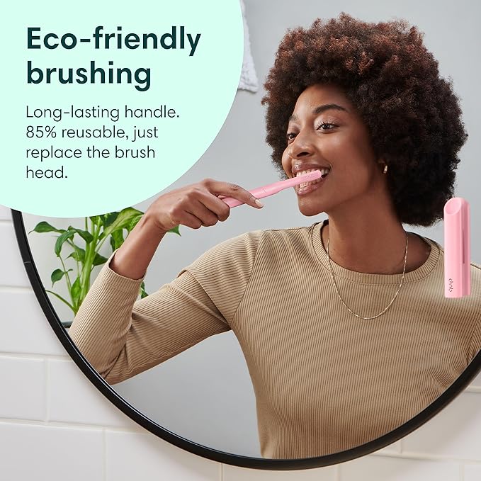 Quip Rechargeable Smart Sonic Toothbrush for Adults - Timed Electric Toothbrush with Bluetooth &amp Rewards App - Replaceable Brush Head Soft Bristles Metal Handle - Travel Toothbrush - All-Pink