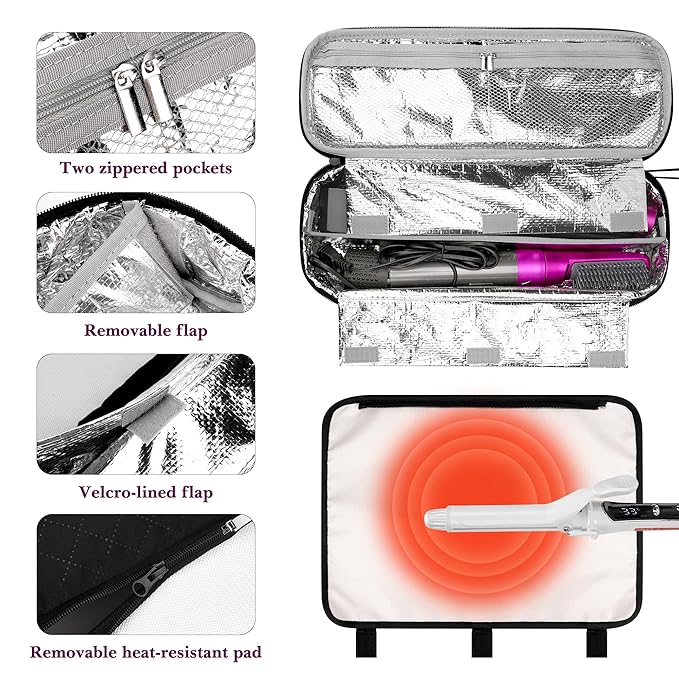 Linkidea Curling Iron Storage Bag Travel Hair Tools Organizer with Compartment Compact Portable Hair Accessories Case Flex Style heat resistant Carrying Pouch for Outdoor Use Black