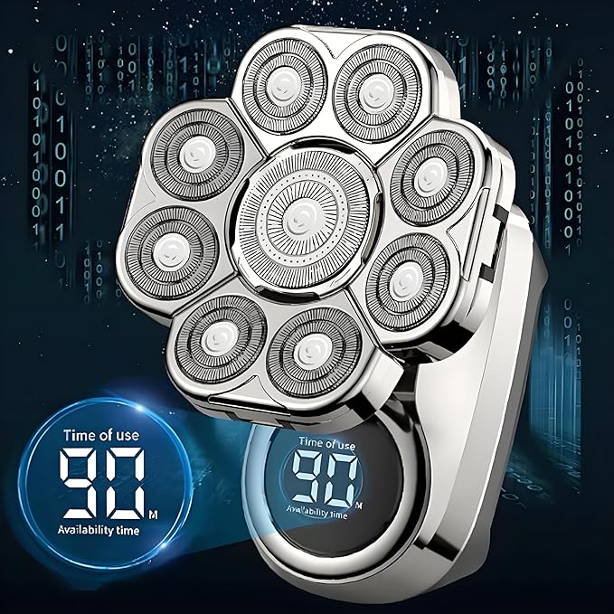 Bawldy Pro Head Shaver 6-in-1 Detachable Head Shavers with 9D Floating Blade Heads IPX7 Waterproof Intelligent LED Display Rechargeable Cordless Razor for Home &amp Travel