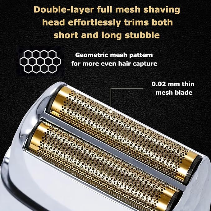 KEMEI KM-TX1 Men's Metal Double Electric Razor Cordless Type-C Rechargeable for Wet/Dry Close Shaving (Silvery)