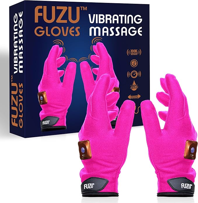 Fuzu Vibrating Massage Gloves Used for Couples Massages Massaging Sore Muscles Back Neck Shoulders Legs 20 Speeds &amp Patterns Rechargeable &amp Waterproof | Pair Eco-Friendly Packaging Pin