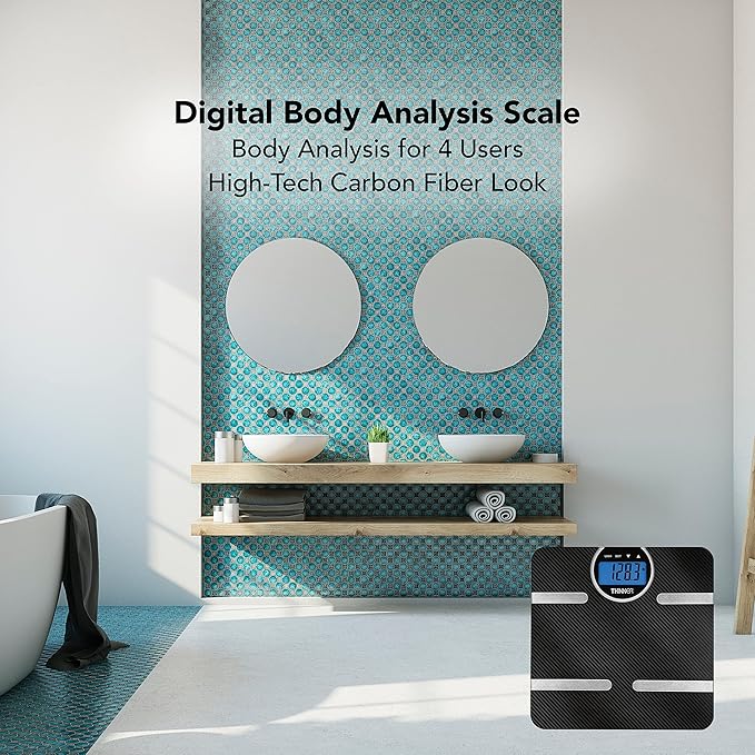 Thinner by Conair Scale for Body Weight Digital Bathroom Scale with Body Fat Muscle and BMI in Black