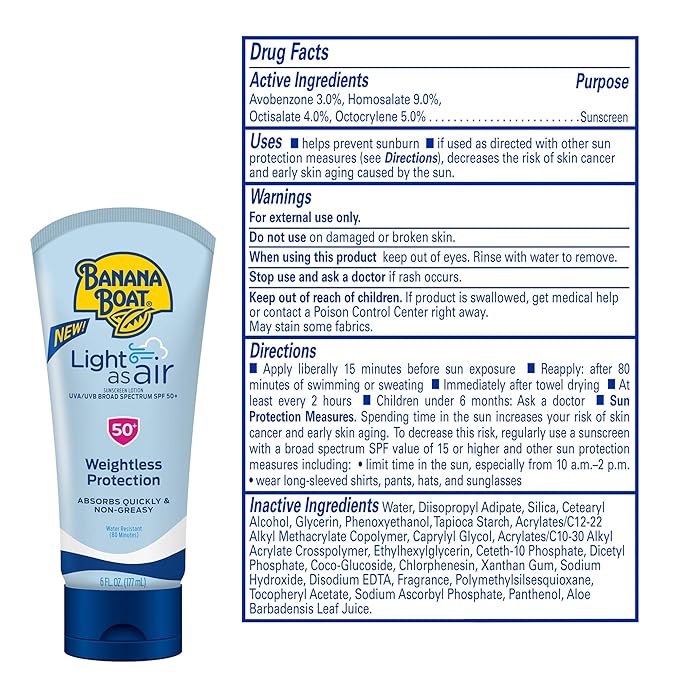 Banana Boat Light As Air Sunscreen Lotion SPF 50 and Sport Ultra SPF 50 Sunscreen Spray Twin Packs 6oz each