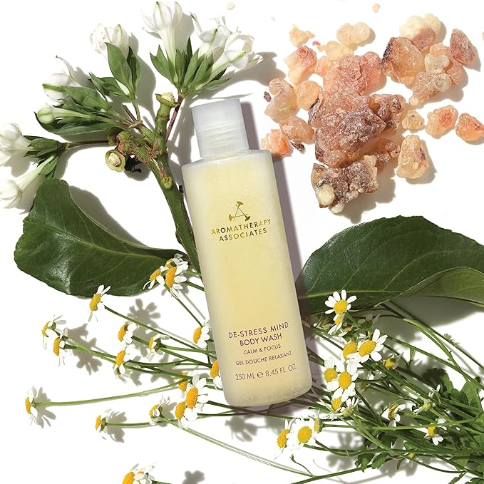 Aromatherapy Associates De-Stress Mind Body Wash Calming &amp Hydrating Cleanser with Squalane AHAs &amp Jojoba Beads Moisturizing Body Wash for Dry Skin with Camomile Petitgrain &amp Frankince