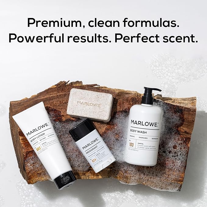 MARLOWE. Santal Body Care Set – Body Wash Lotion &amp Deodorant – Energizing Moisturizing &amp Nourishing with Natural Ingredients Warm Amber &amp Citron Scent