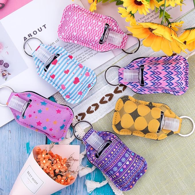 Duufin 72 Pieces Hand Sanitizer Holders Empty Travel Bottles Set Including 36 Pieces Clear Refillable Bottles and 36 Pieces Hand Sanitizer Keychain Holder for Backpack and Purse (Assorted Patterns)