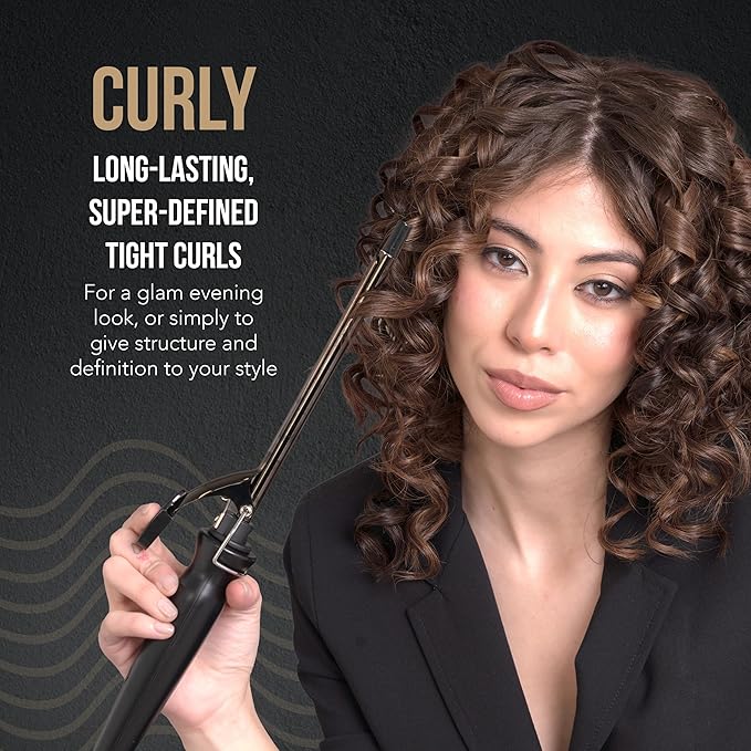 GA.MA Salon Curl Silk Chrome Titanium Curling Iron for Tight Curls 0.35 Inch Barrel Quick Adjustable Heat Anti-Frizz Dual Voltage Auto Shut-Off.