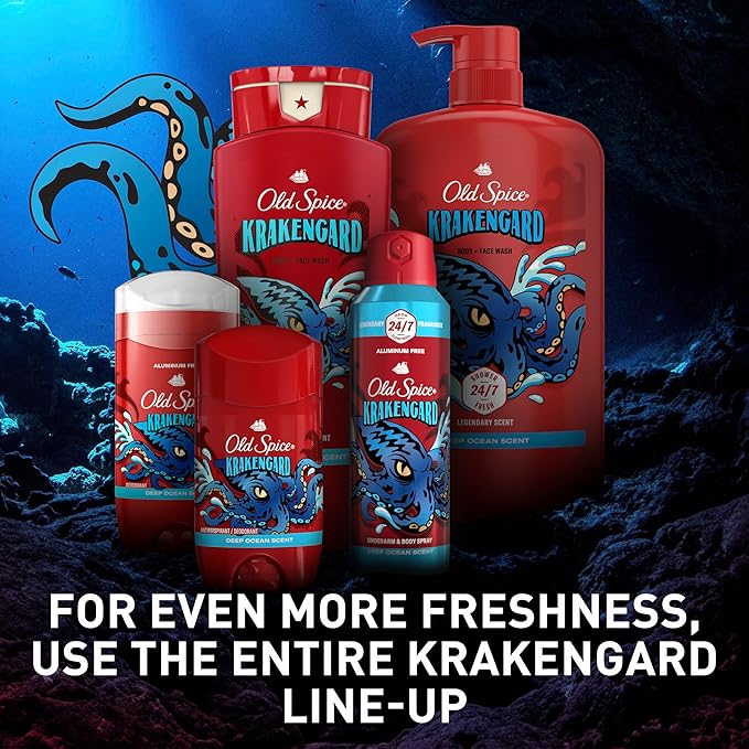 Old Spice Aluminum Free Deodorant for Men 24/7 Odor Protection 24/7 Freshness &amp Lasting Scent Goes on Clear Krakengard with Deep Ocean Scent 3.0 oz (Pack of 3)
