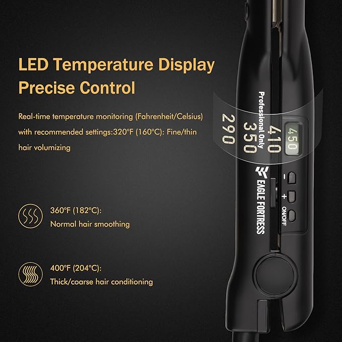 Eagle Fortress Flat Iron Hair Straightener for Women Hair Crimper 1 Inch with Ceramic Coating Digital Display 3 Temp Settings