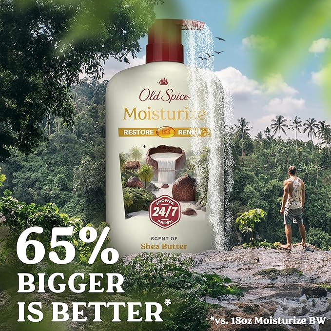 Old Spice Cleansing Body Wash for Men 24/7 Shower Fresh with Lasting Scent Restore &amp Renew Gentle on Skin Vitamin B3 Moisturize with Shea Butter Scent 30 oz (Pack of 4)