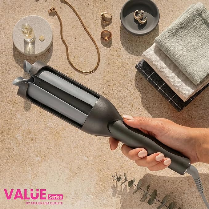 Easy Curl Automatic Curling Iron - Curler Pro Long Barrel Beach Wave Curler | Curly Hair Products: Hair Curler Automatic Rotating Curling Wand 1 1/4 Inch | Value Series By Atelier Lisa Qualite