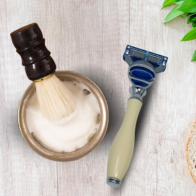 GENTS Fusion Compatible Razor Handle - Faux Ivory with Chrome Tip - 5 Blade Cartridge System - Men’s Shaving Handle