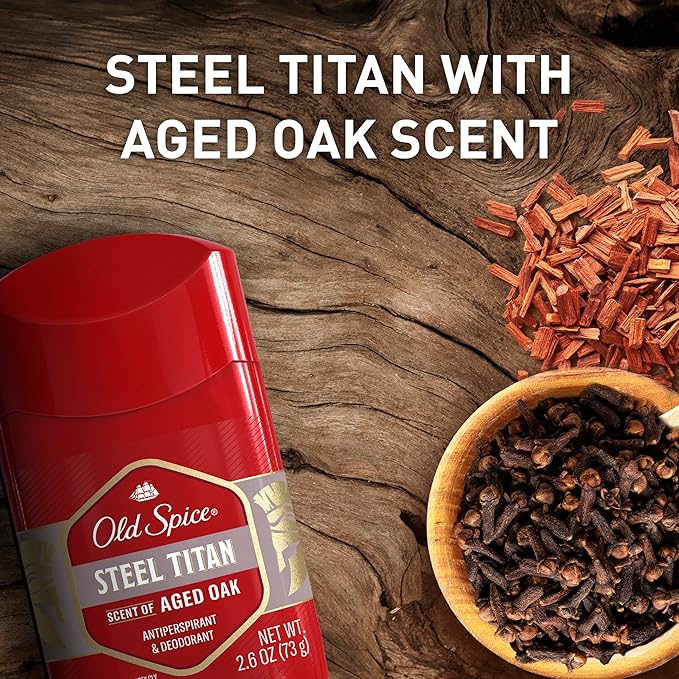 Old Spice Antiperspirant Deodorant for Men 24/7 Sweat &amp Odor Protection 24/7 Lasting Freshness Invisible Solid Steel Titan with Aged Oak Scent 2.6 oz (Pack of 6)