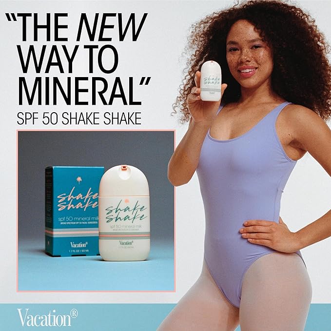 Vacation Shake Shake SPF 50 Mineral Milk Face Sunscreen Non-Comedogenic Streak-Free Water-Resistant Broad Spectrum Sun Block Non-Nano Zinc Formula Vegan Moisturizer with SPF 1.7 Fl. Oz.