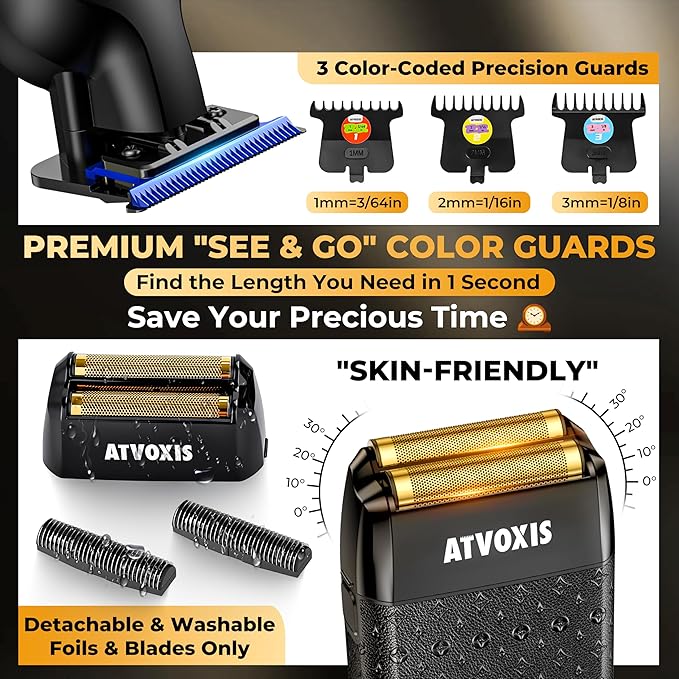 9000 RPM Razor-Sharp Zero Gap T Blade Hair/Beard Trimmer for Men 3-Speed Leather-Wrapped Close Shave Foil Shaver Cordless Travel Pouch USB-C Rechargeable Fast Charging Base Charger Included